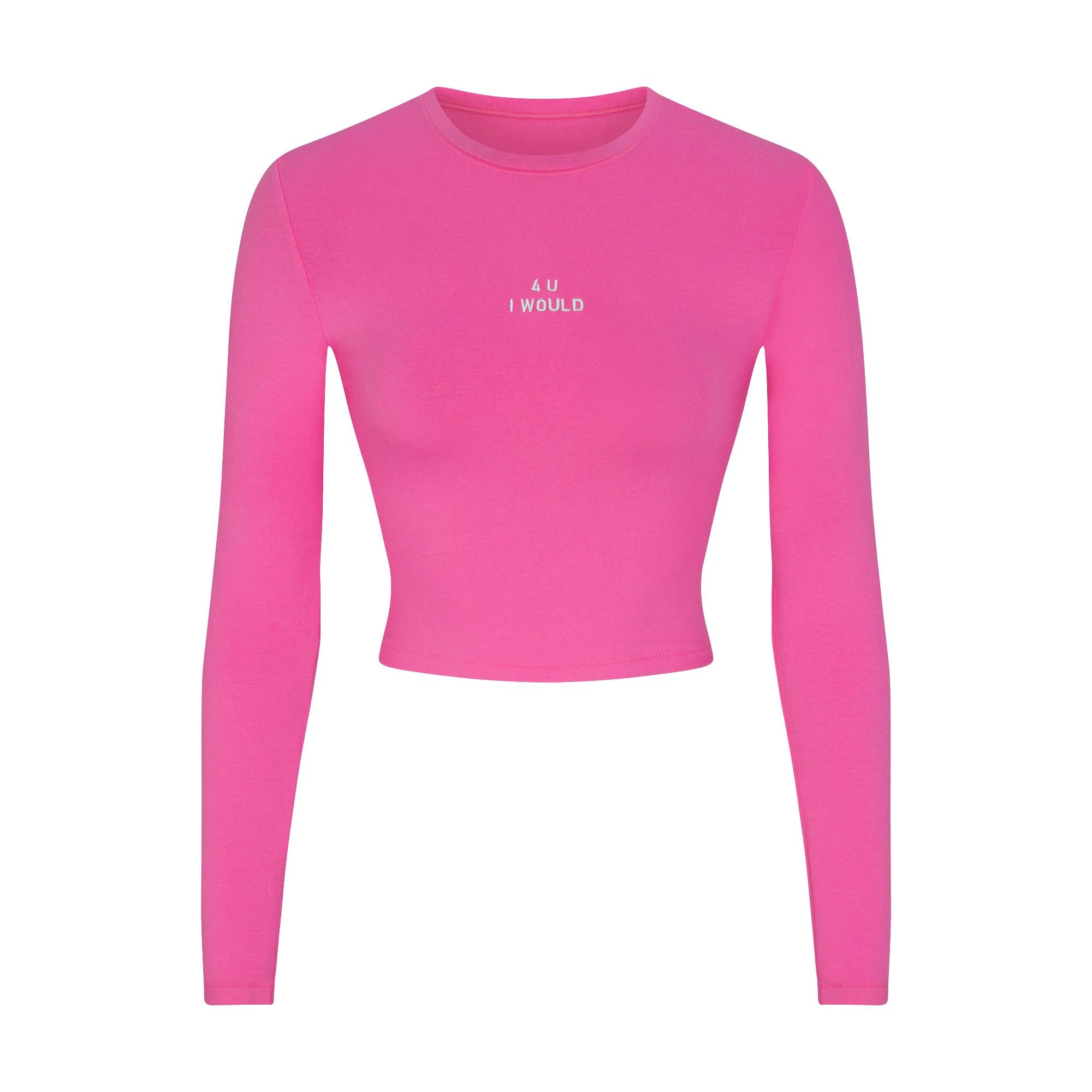 COTTON JERSEY LONG SLEEVE CROPPED T-SHIRT | HOT PINK | SKIMS (US)