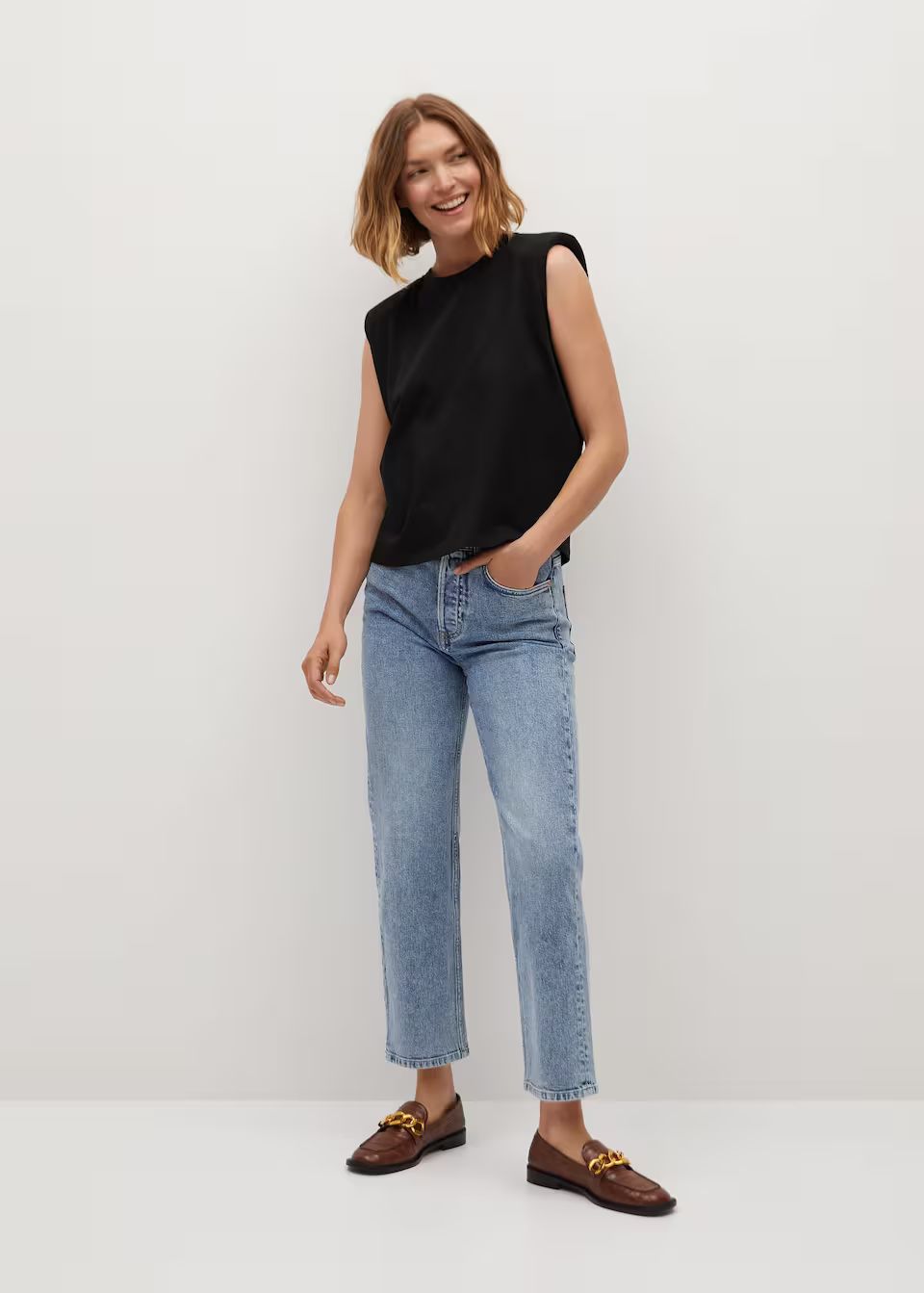 Organic cotton t-shirt with shoulder pads | MANGO (US)