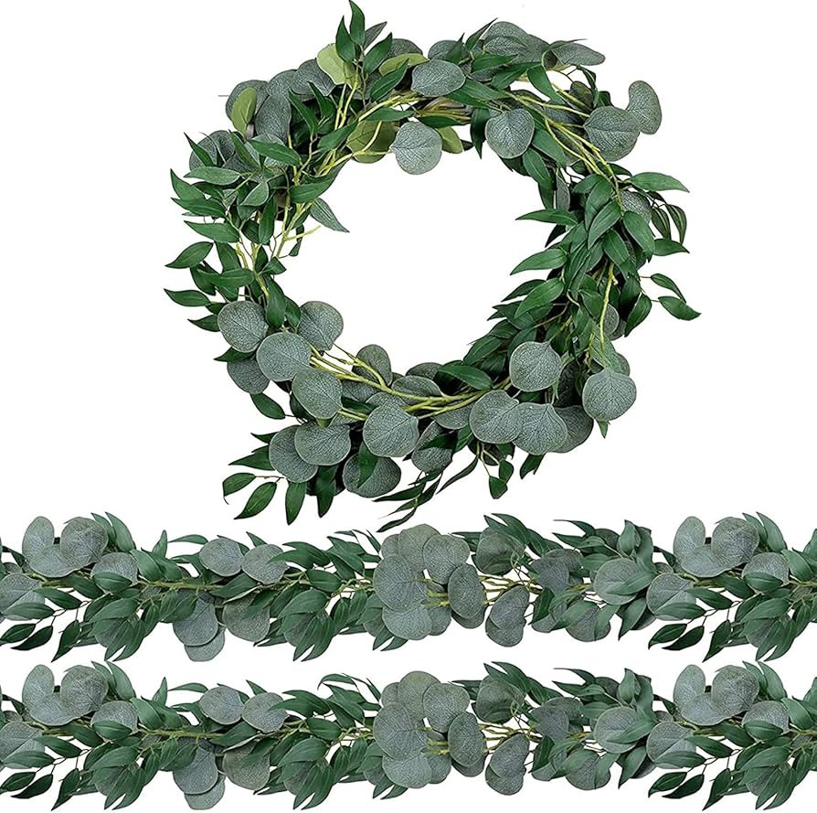 2 Pack 6.5 Feet Artificial Eucalyptus Garland with Willow Leaves Faux Greenery Garland for Weddin... | Amazon (US)