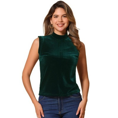 INSPIRE CHIC Women's Velvet Mock Turtle Neck Sleeveless Tank Top X-Small Green | Target