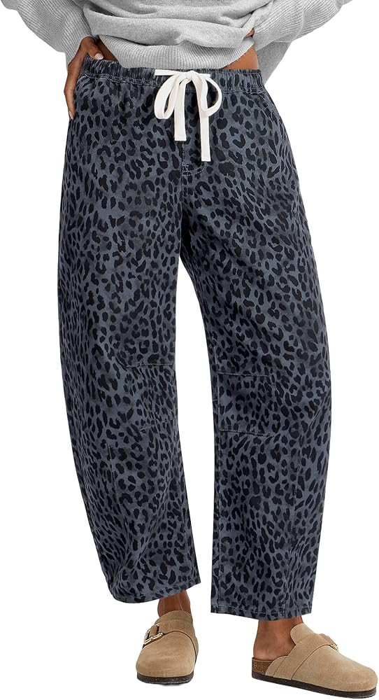 GRAPENT Barrel Jeans for Women Trendy High Waisted Pull On Wide Leg Cropped Leopard Cheetah Print... | Amazon (US)