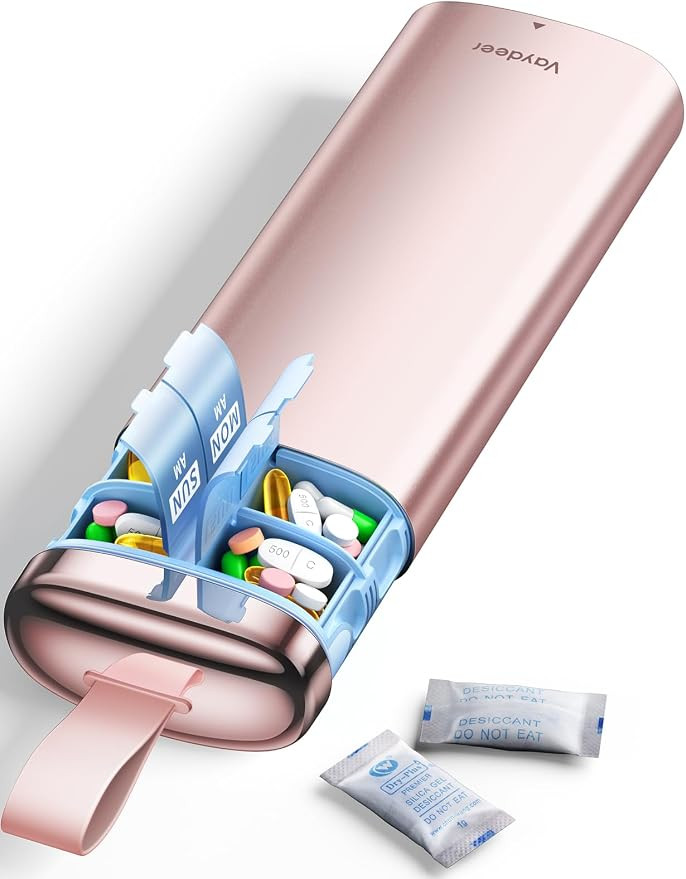 Vaydeer Metal Pill Organizer 2 Times a Day, AM PM 7 Day Weekly Pill Box with Built-in Desiccant, ... | Amazon (US)