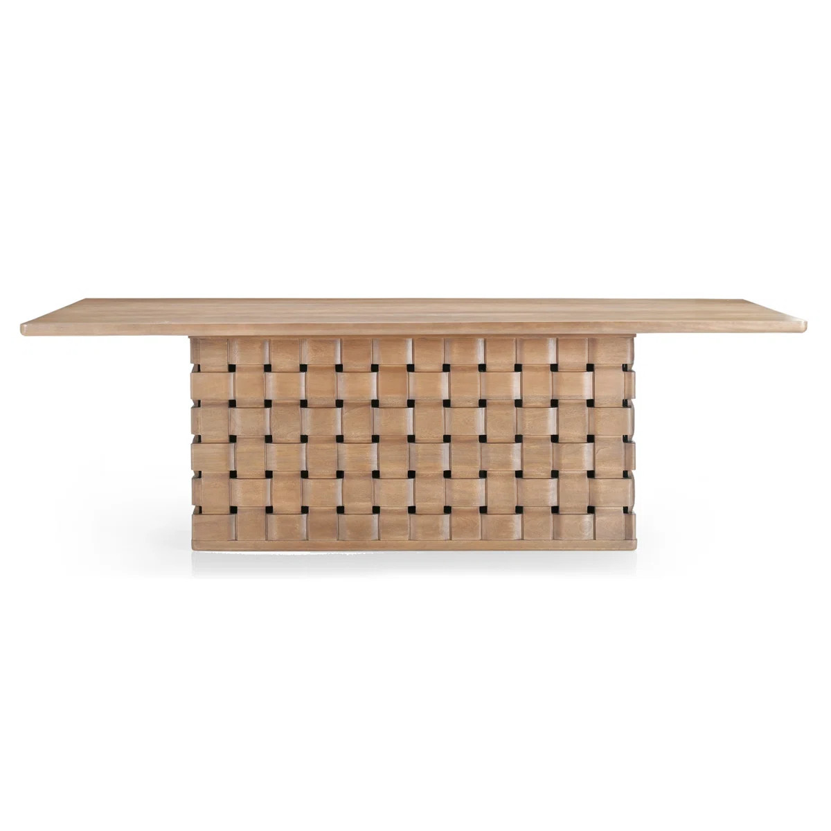 Joaquin 94" Light Brown Solid Wood Carved Woven Base Rectangular Dining Table | Wayfair North America