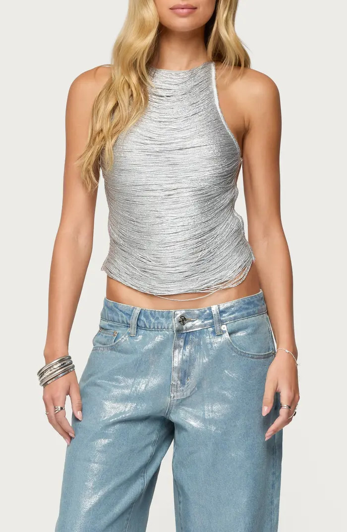 Kalana Metallic Fringe Open Back Camisole | Nordstrom