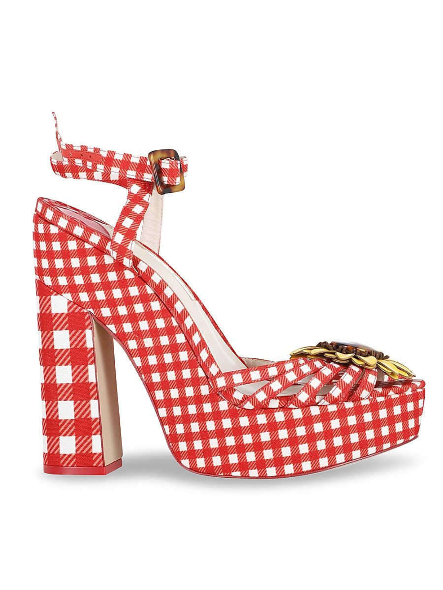 Women's Sophia Webster Doris Leather-Trim Gingham Platform Sandals In Red Cotton Heels Pumps - Red - Size 41 (11) | Saks Fifth Avenue OFF 5TH