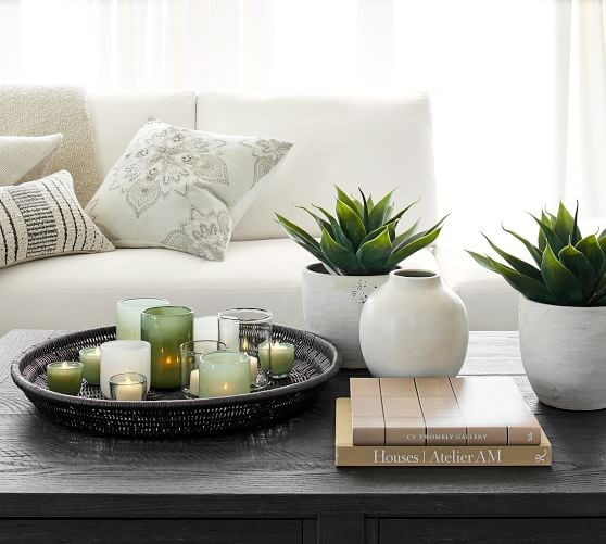 Woven Rattan Round Tray - Black | Pottery Barn (US)