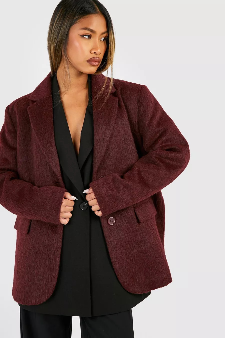 Oversized Textured Wool Blazer | boohoo (US & Canada)