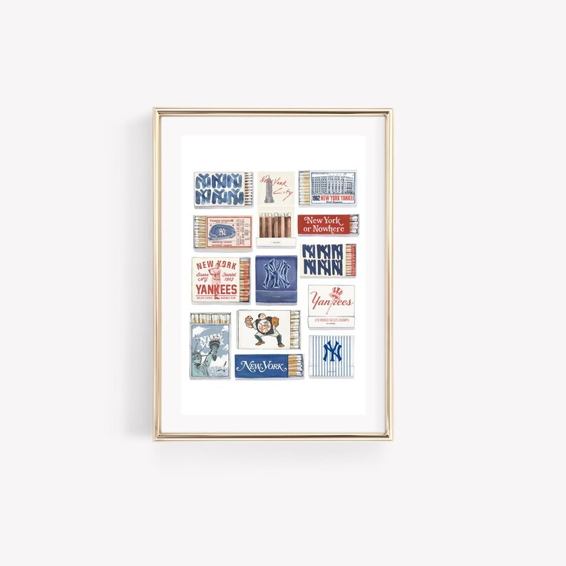 Vintage New York Yankees Matchbox Print, Trendy Matches Poster, Retro Matchbook Wall Art, Bar Car... | Etsy (US)