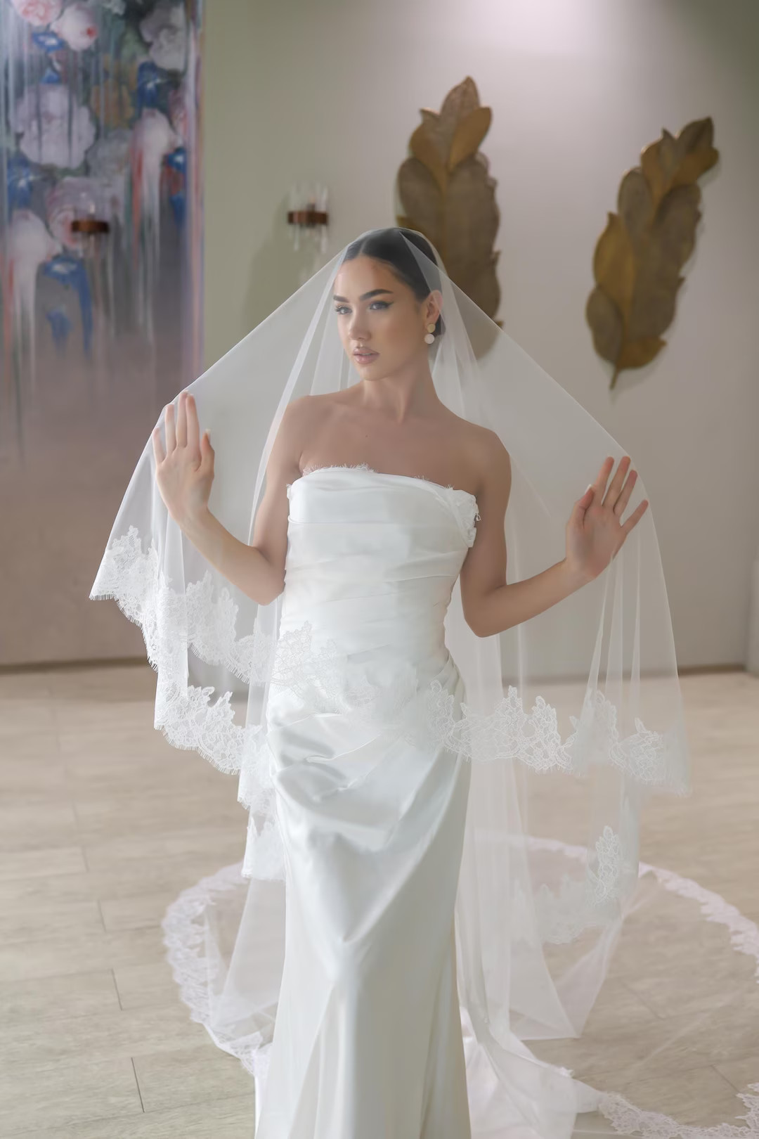 Lace Wedding Veil, Lace Trim Bridal Veil, Drop Veil with Chantilly Lace Trim, Two Tire Lace Edged... | Etsy (US)