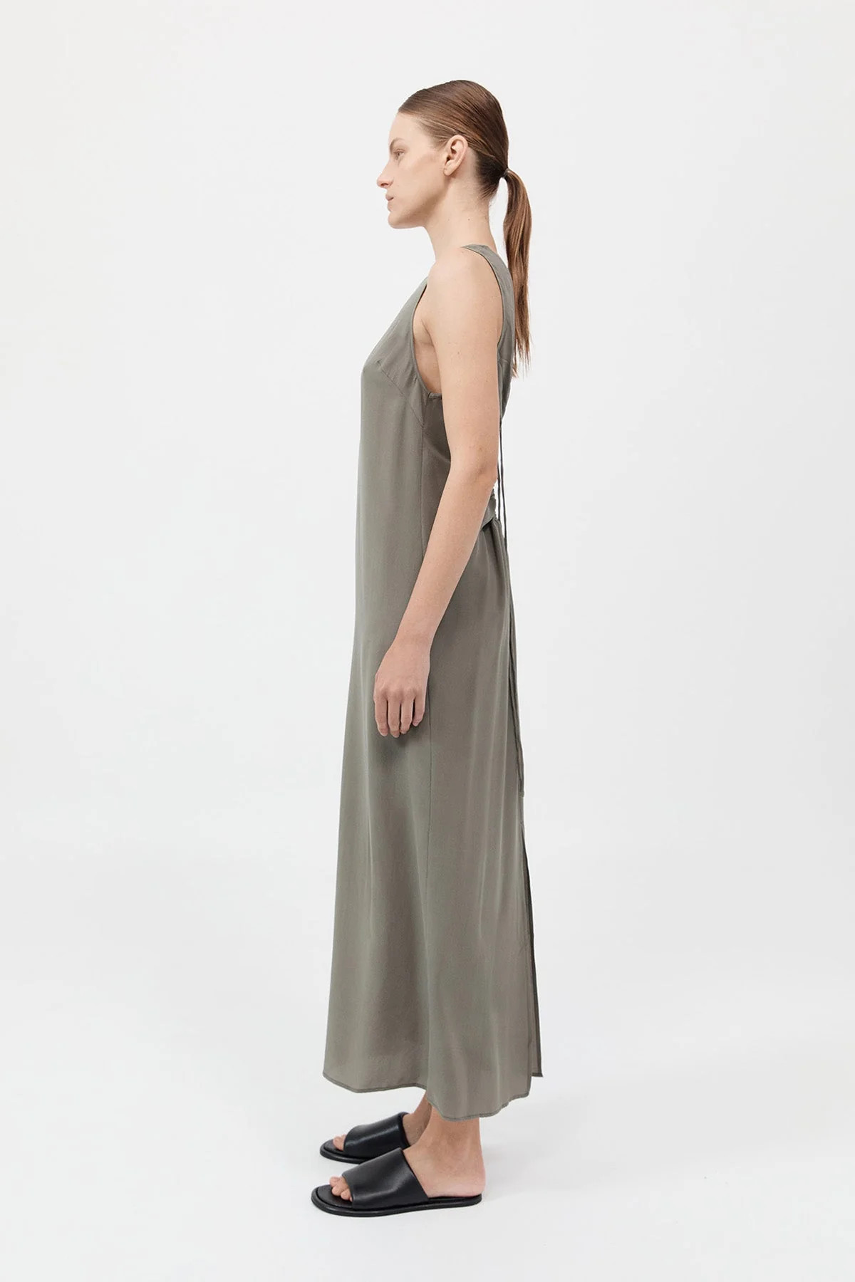 Drawstring Silk Dress - Smokey Olive | St. Agni (US, UK, EU)