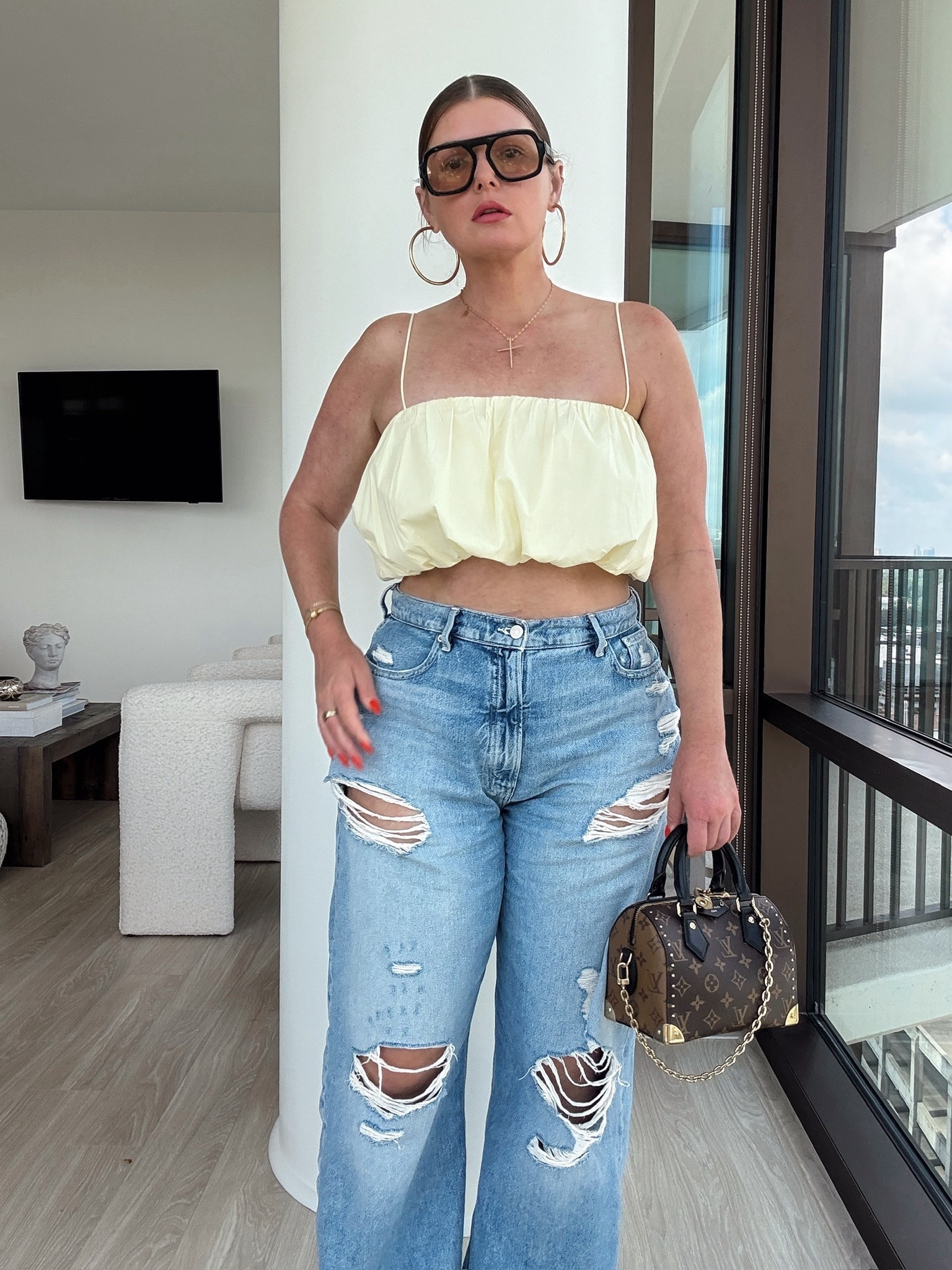 Distressed jeans
Bubble top
 spring outfit 

#LTKootd #LTKdayinmylife #LTKSeasonal