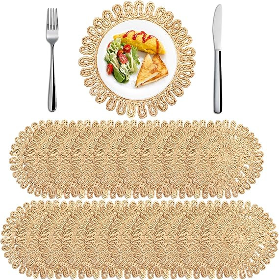 Tanlade 20 Pcs 15 Inch Round Woven Placemats Large Rattan Chargers Wicker Boho Placemats Natural ... | Amazon (US)