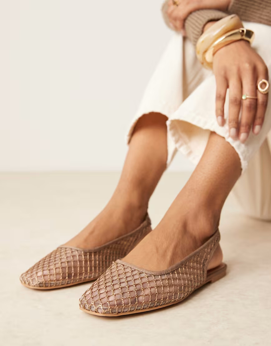 ASOS DESIGN Lisse round-toe slingback ballet in taupe weave-Brown | ASOS (Global)