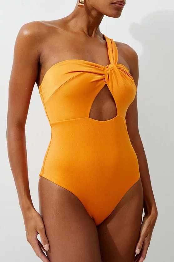Slinky Cut Out Asymmetric Swimsuit | Karen Millen US