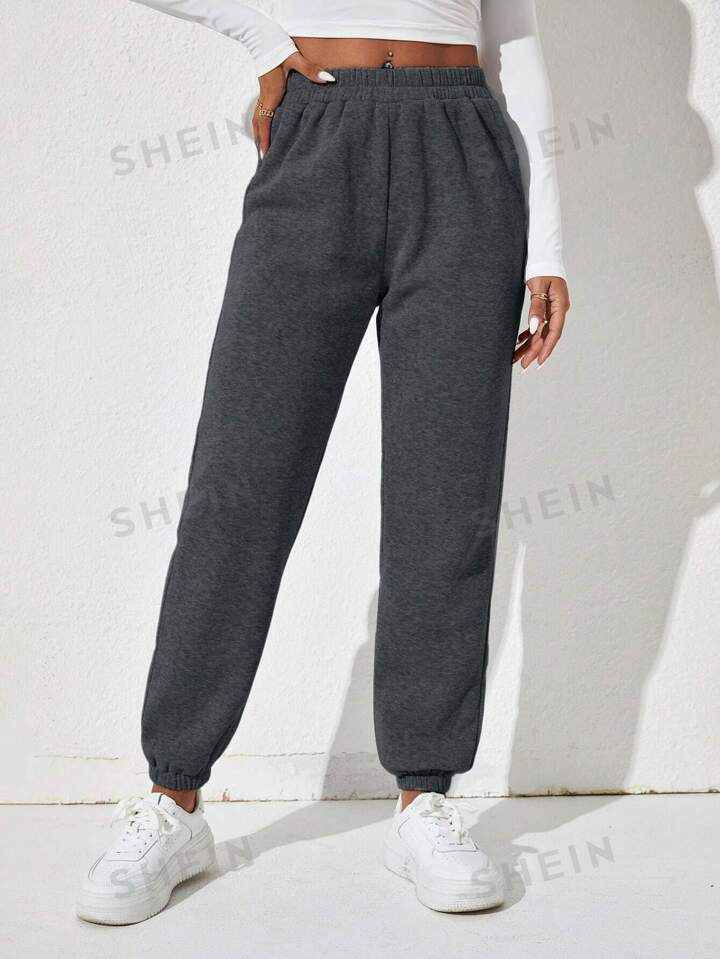 SHEIN PETITE Solid Elastic Waist Sweatpants | SHEIN