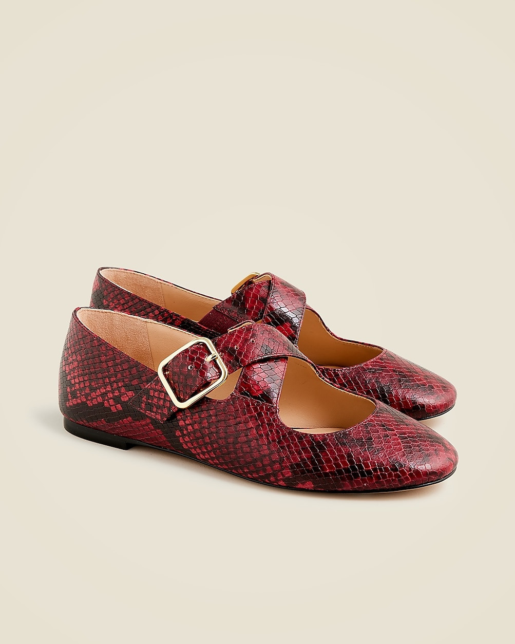 Logan crisscross Mary Jane ballet flats in snake-embossed Italian leather | J. Crew US