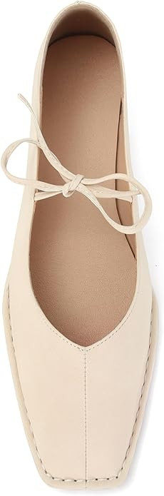 Lace Up Ballet Flats for Women Bow Square Toe Mary Jane Flats Slip On Leather Ballerina Shoes | Amazon (US)