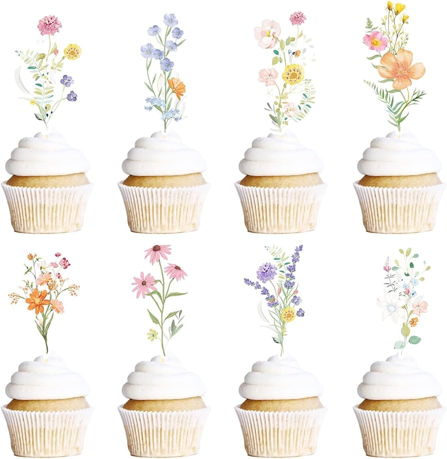 Flower Birthday Cupcake Toppers Decorations, 40PCS Wildflower Baby in Bloom Baby Shower Cake Deco... | Amazon (US)
