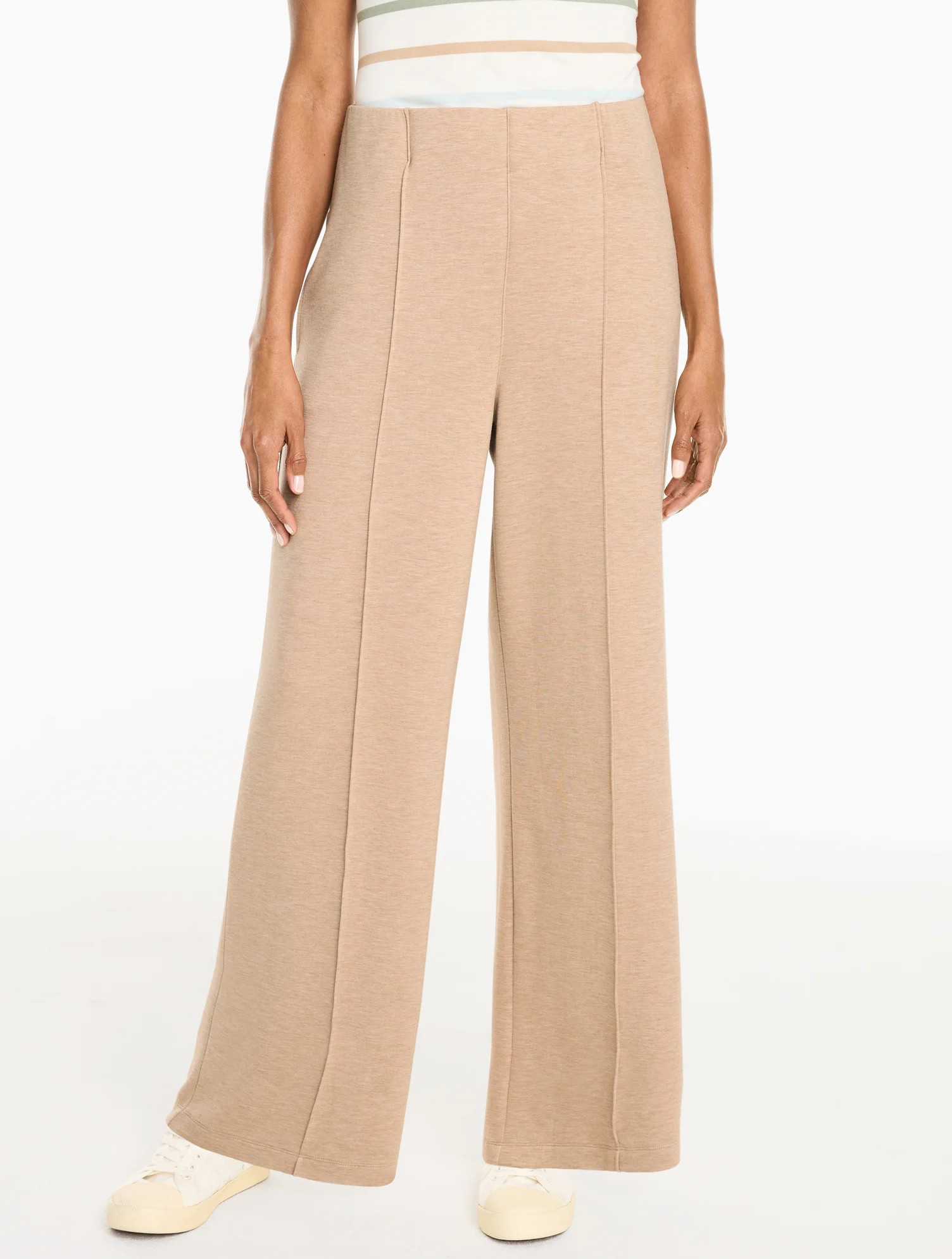 AirKnit Stretch Hollywood Waist Wide Leg Pants - Heathered - Chanterelle - Medium Talbots | Talbots