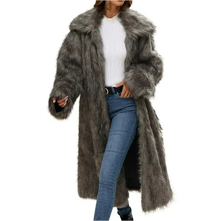 Womens Fuax Fur Coat Winter Warm Fluffy Faux Fur Parka Jacket Thick Plus Size Outerwear Overcoat | Walmart (US)