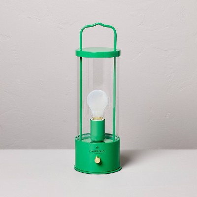 Portable Outdoor Patio LED Tabletop Lantern Green - Hearth & Hand™ with Magnolia: Rechargeable, Glass Shade, No Assembly | Target