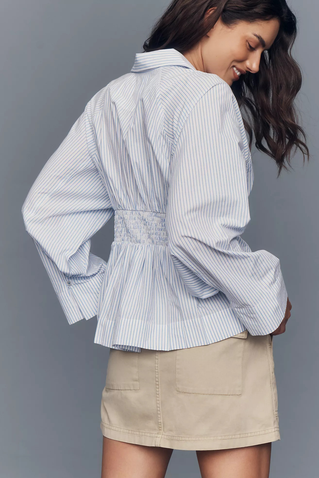 Maeve Long-Sleeve Waisted V-Neck Top | Anthropologie (US)