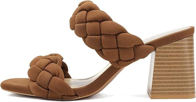 Soda BUGGY ~ Women Double Braided Straps Casual Open Square Toe Fashion Slide Block Heel Sandal | Amazon (US)