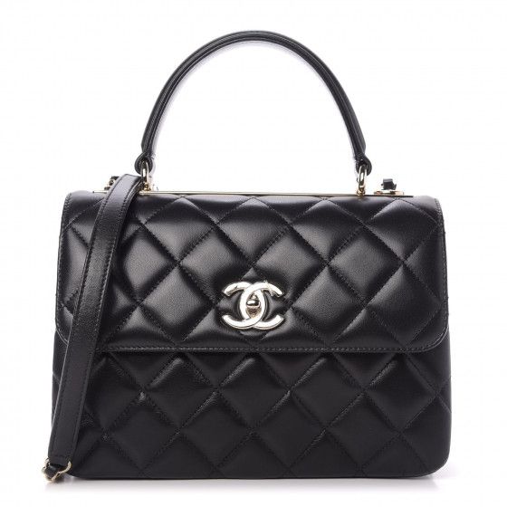 Lambskin Quilted Small Trendy CC Dual Handle Flap Bag Black | Fashionphile