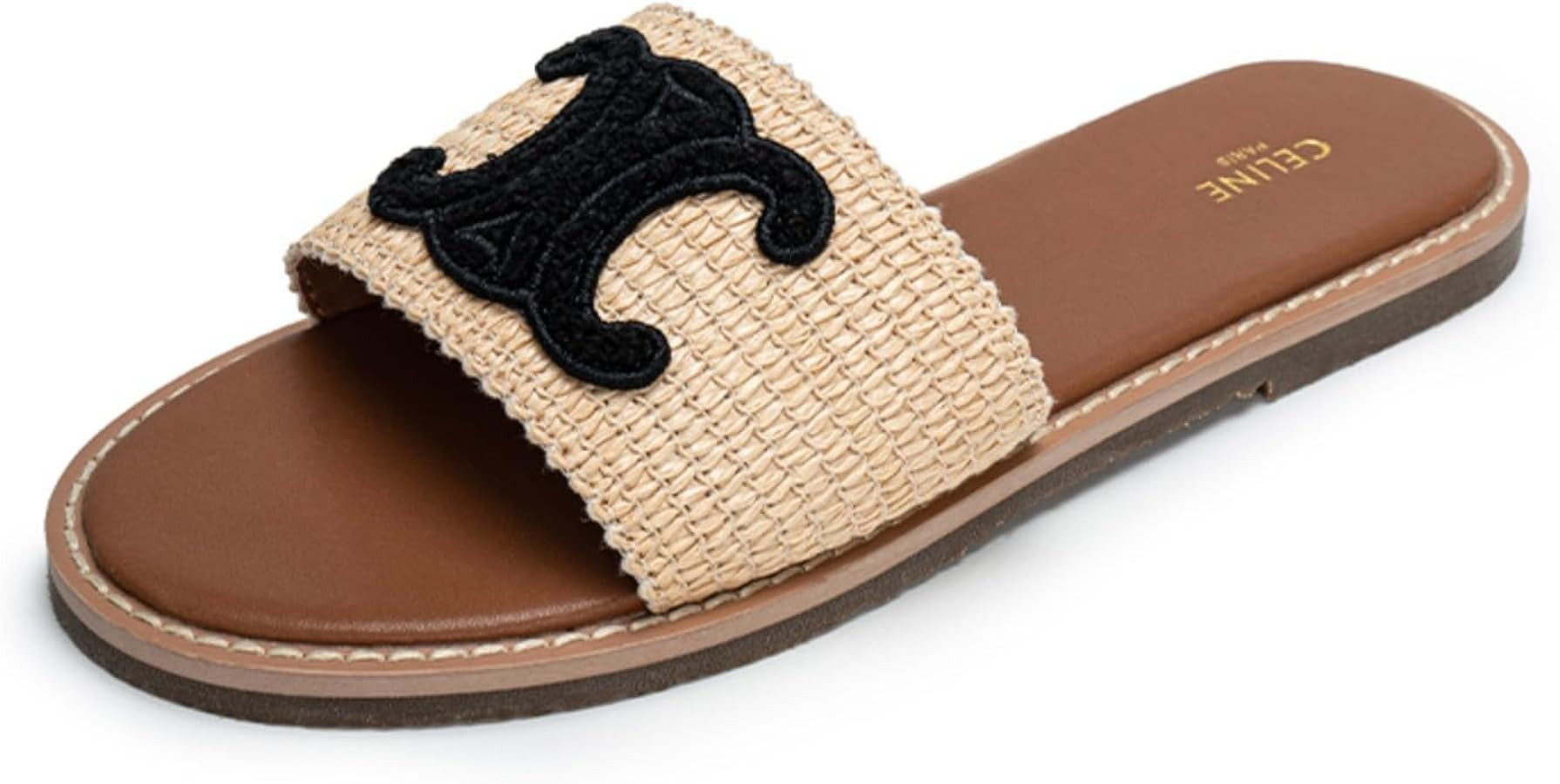 Women'S Comfort Slide Sandals Fashion Embroidered Strap Lightweight Flat Sandals For Park Walking | Amazon (US)