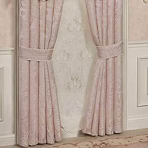 Amazon.com: Romantic Princess Jacquard Woven Scrollwork Blush Window Curtain Pair Tailored 96x96 ... | Amazon (US)