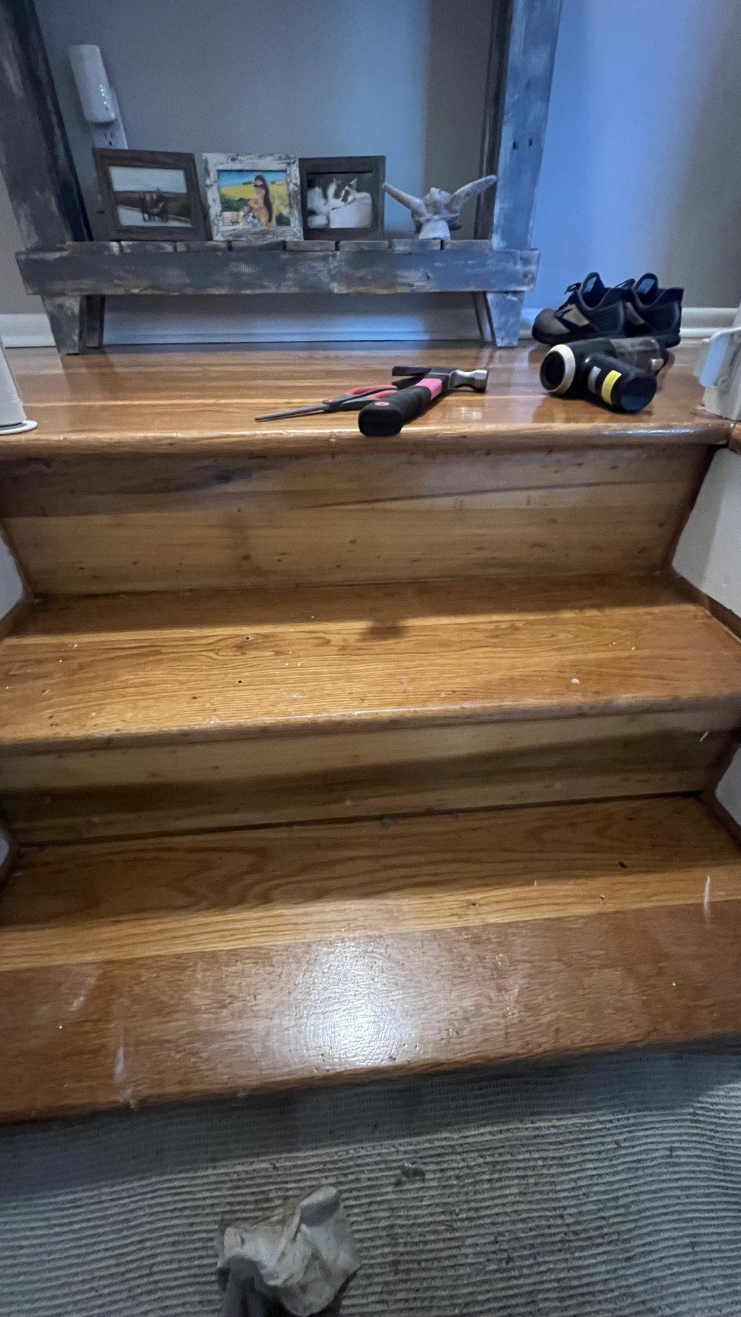 I finally stopped talking about it and started ripping up the carpet. 😂

Yes, there were what felt like a million nails and staples hiding underneath… but seeing the original stairs in such great condition has me even more excited to keep going.

This is definitely going to be a process, so consider this Part 1 of our stair makeover. 

Follow along and let’s see how these old stairs turn out! 🏡✨

#DIYStairs #HomeRenovation #DIYProjects #StairMakeover #HomeTransformation

#LTKdayinmylife #LTKHome #LTKmomlife
