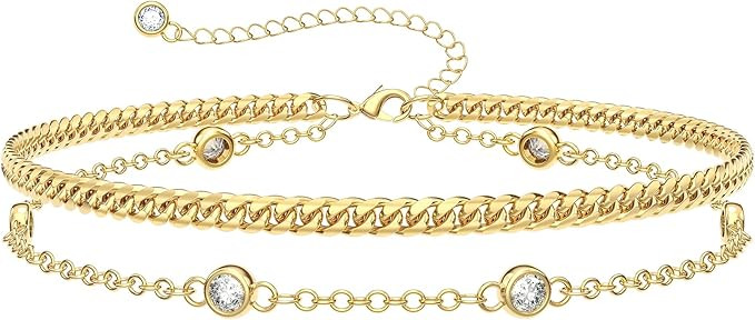 KissYan Gold Bracelets for Women, Dainty 14K White Gold Plated Layered Paperclip Tiny Pearl Cuban... | Amazon (US)