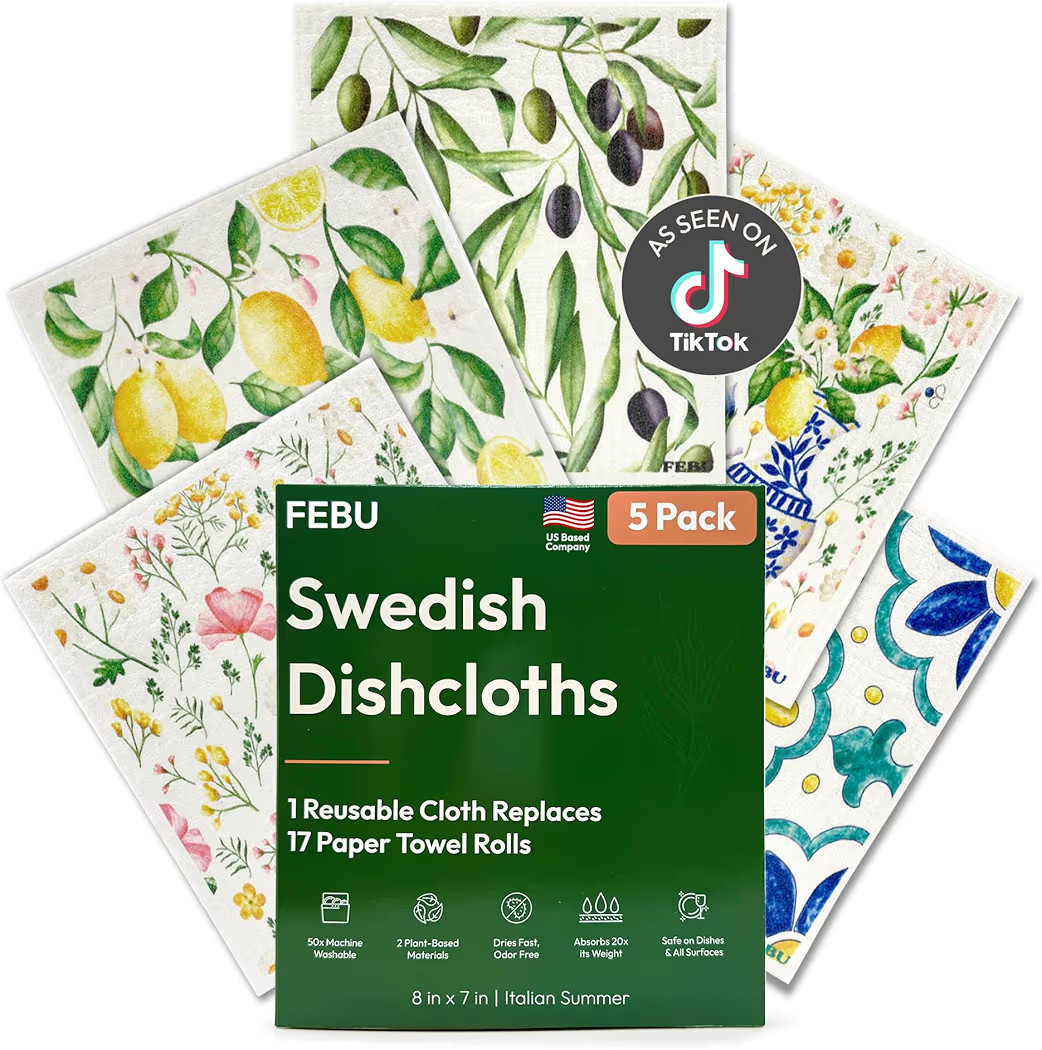 FEBU Swedish Dishcloths for Kitchen | 5 Pack Italian Summer Reusable Paper Towels Washable | Swed... | Amazon (US)