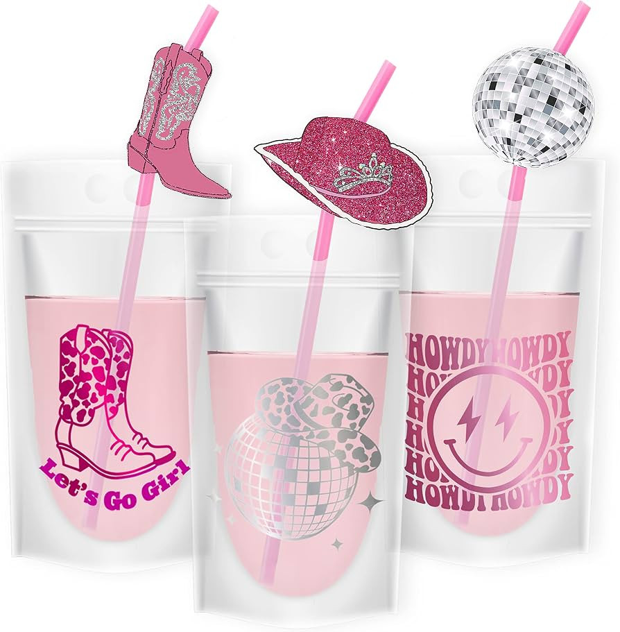 KARAQY 18 Pcs Drink Pouches with Straws, Disco Cowgirl Colorful Drink Bags with Straws for Adults... | Amazon (US)