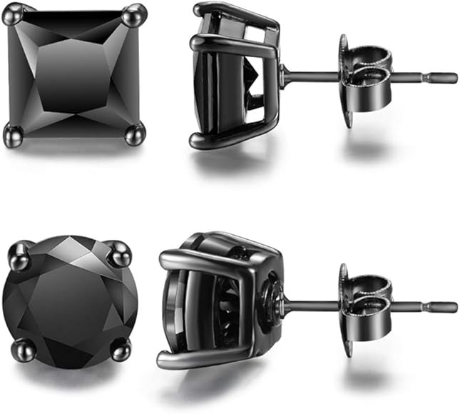 Hypoallergenic Mens Black Earrings Stainless Steel Nickel Free Jewelry for Sensitive Ears, Onyx S... | Amazon (US)