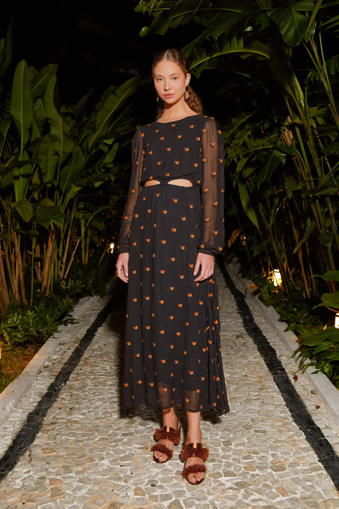 Lurex Bananas Embroidered Midi Dress | FarmRio (US)