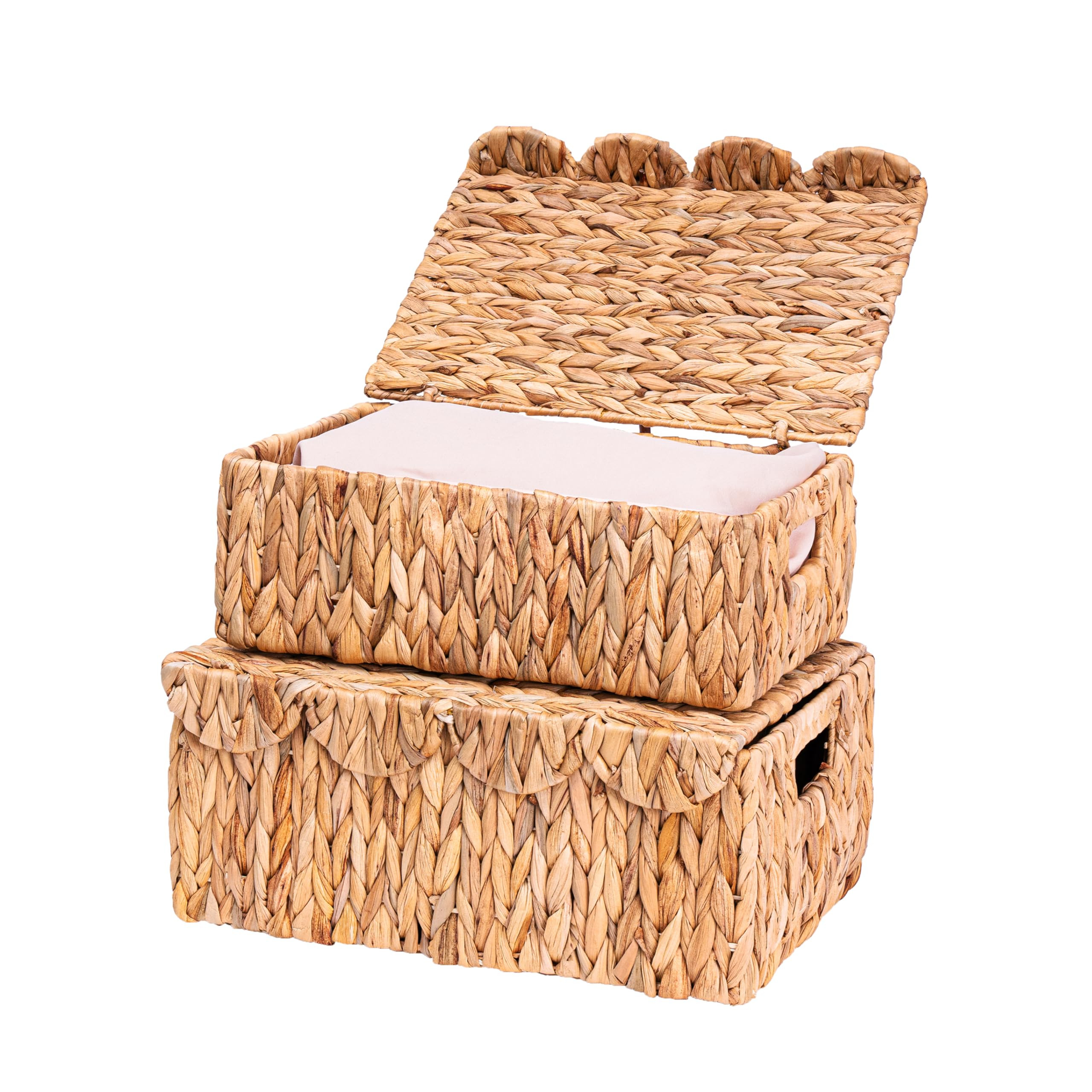 Scalloped Edge Wicker Basket with Lids, Rectangle Wicker Storage Basket with Built-in Handles, Mu... | Amazon (US)