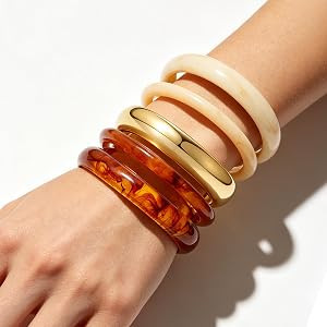 5pcs Chunky Gold Bangle Bracelets for Women Stackable Acrylic Resin Bangles Set Brown Bangle Cuff... | Amazon (US)