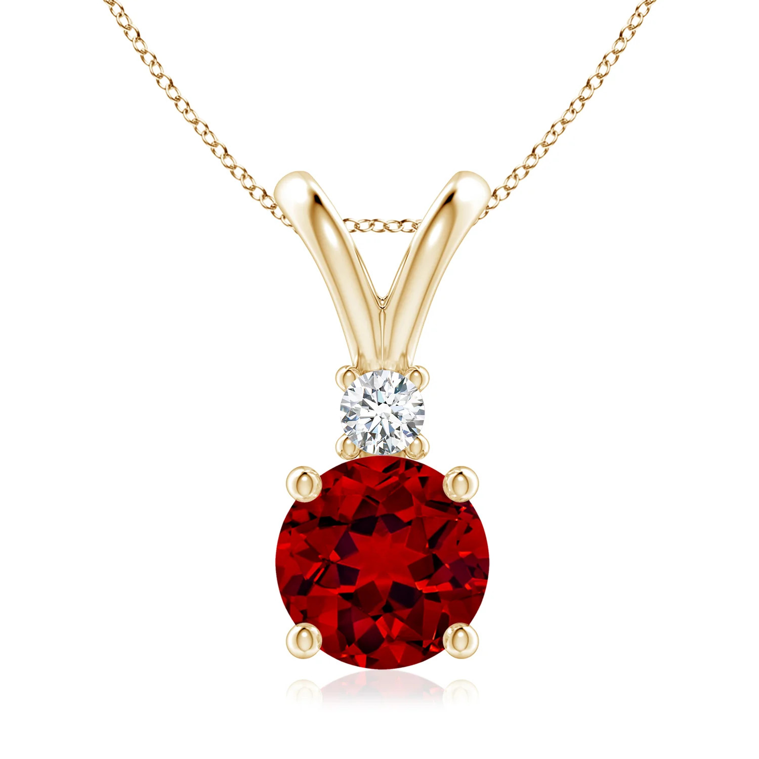 Lab-Grown Round Ruby Solitaire V-Bale Pendant with Lab Diamond | Angara | Angara US