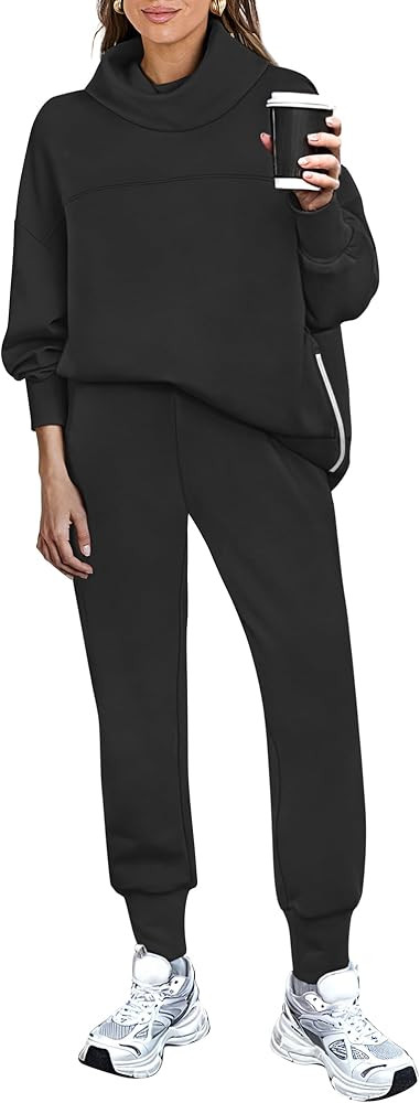 Caracilia Women's 2 Piece Outfits Sweatsuit Sets Cowl Neck Oversized Sweatshirt Jogger Sweatpant ... | Amazon (US)