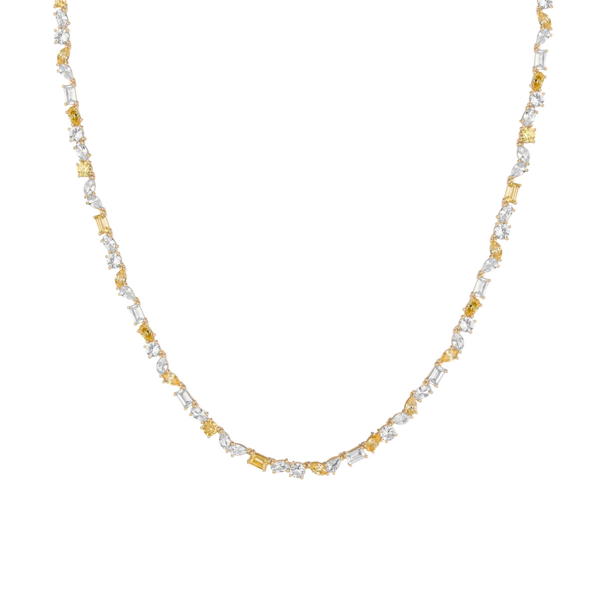 Lab Grown White Sapphire and Canary Mixed Shape Tennis Necklace | AUrate New York