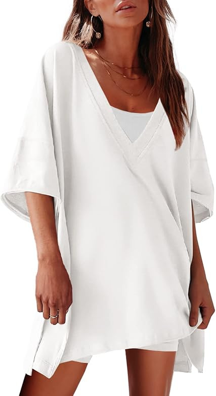 SENSERISE Womens Workout Set 2 Piece Outfits Short Sleeve V Neck T Shirts Biker Shorts Yoga Rever... | Amazon (US)