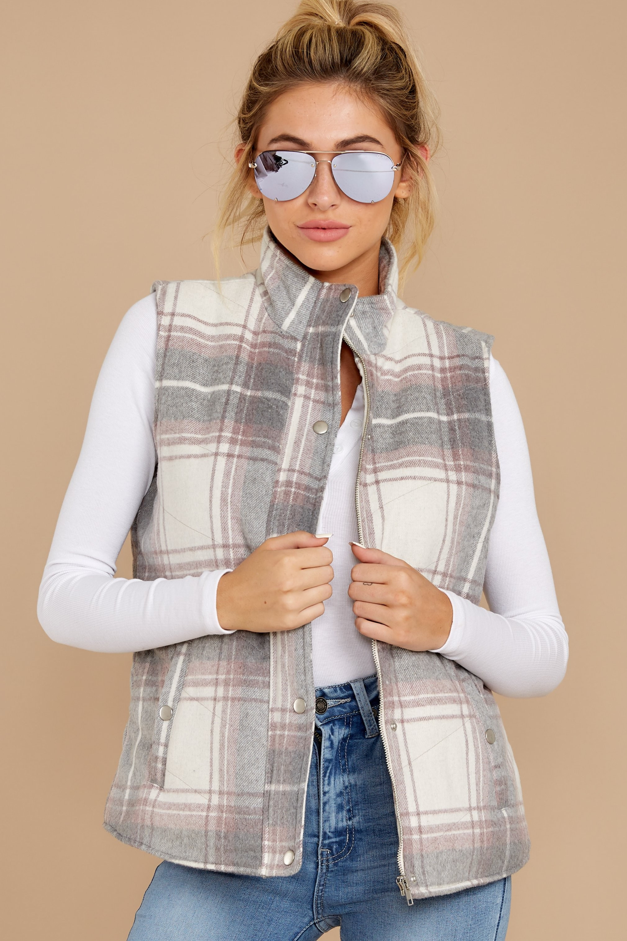 Thread & Supply Garvey Grey Plaid Vest | Red Dress 
