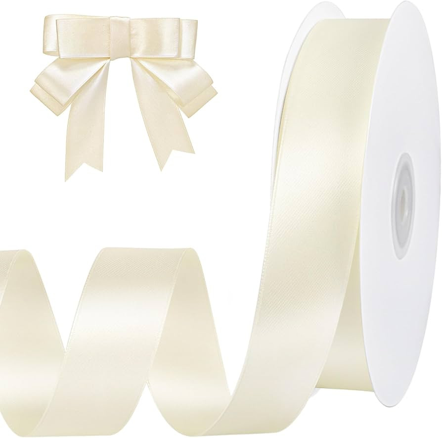 woric Ivory Satin Ribbon 1 inch 60 Yards Cream Ribbon for Crafts Hair Bows Gift Wrapping Home Dec... | Amazon (US)