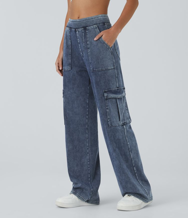 Women’s Halara Flex™ Mid Rise Pockets Straight Leg Casual Cargo Jeans - Halara | HALARA