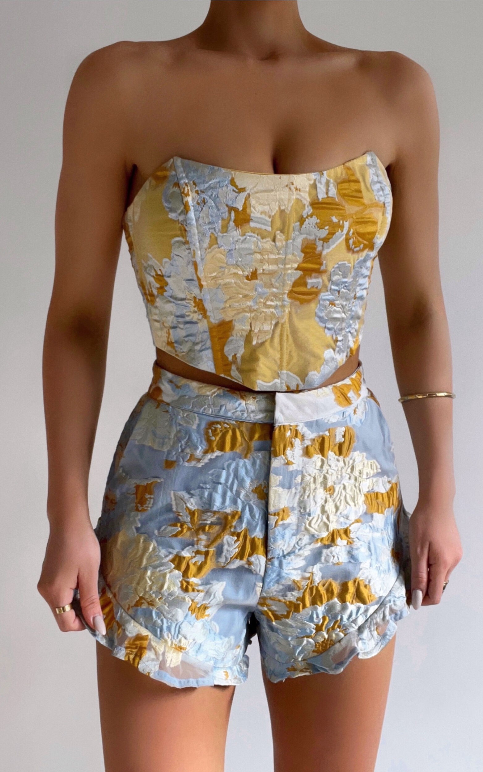 Brailey Bustier Top in Blue & Yellow Jacquard | Showpo | Showpo - deactived
