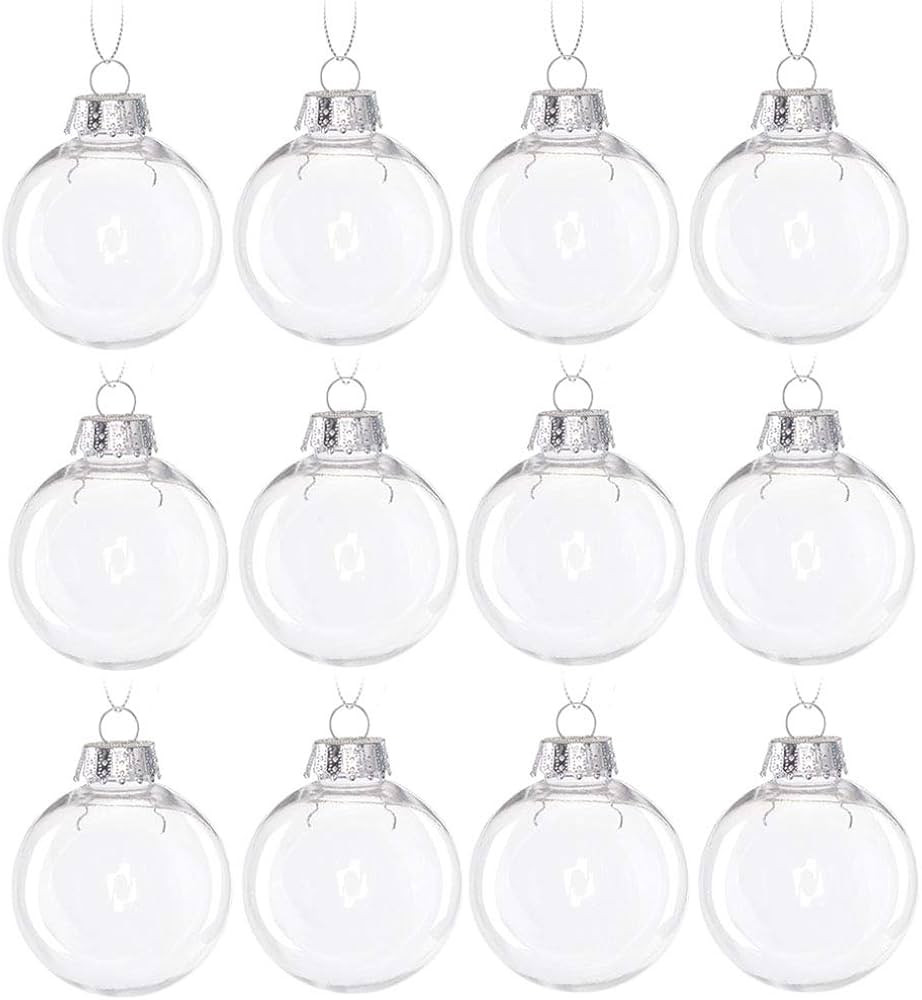 12PCS Clear Plastic Acrylic Fillable Ball Ornament Set, 2.36" DIY Christmas Balls for Holiday Orn... | Amazon (US)