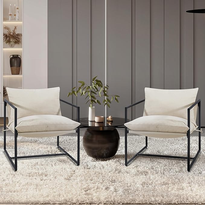 Kromax Modern Accent Chair with Armrest, Set of 2,Cozy Living Room Chairs, Square Metal Frame, Up... | Amazon (US)