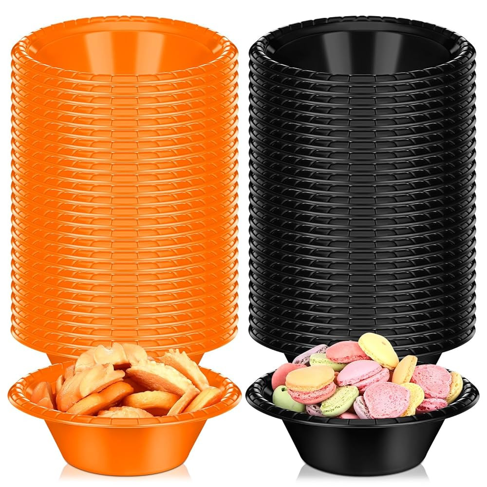 Meanplan Halloween Black Orange Plastic Bowls 12 oz Disposable Soup Dessert Salad Bowls Candy Sna... | Amazon (US)