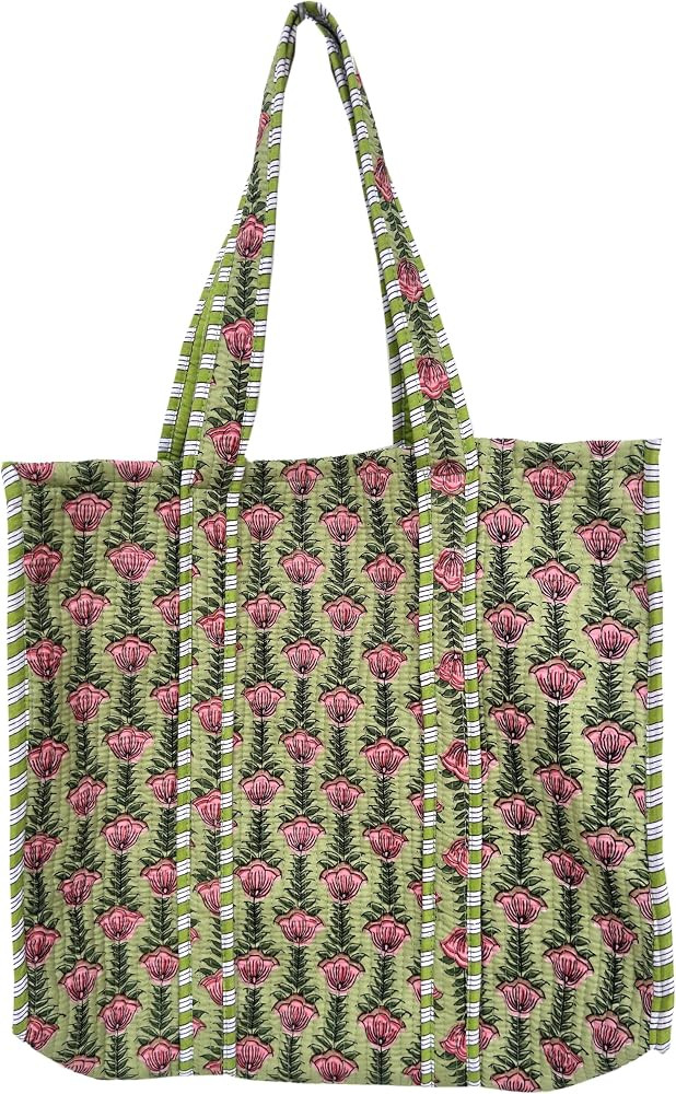 Quilted Cotton Handprinted Reversible Large multicolor Floral Tote Bag,Hand Block Print Shopping ... | Amazon (US)